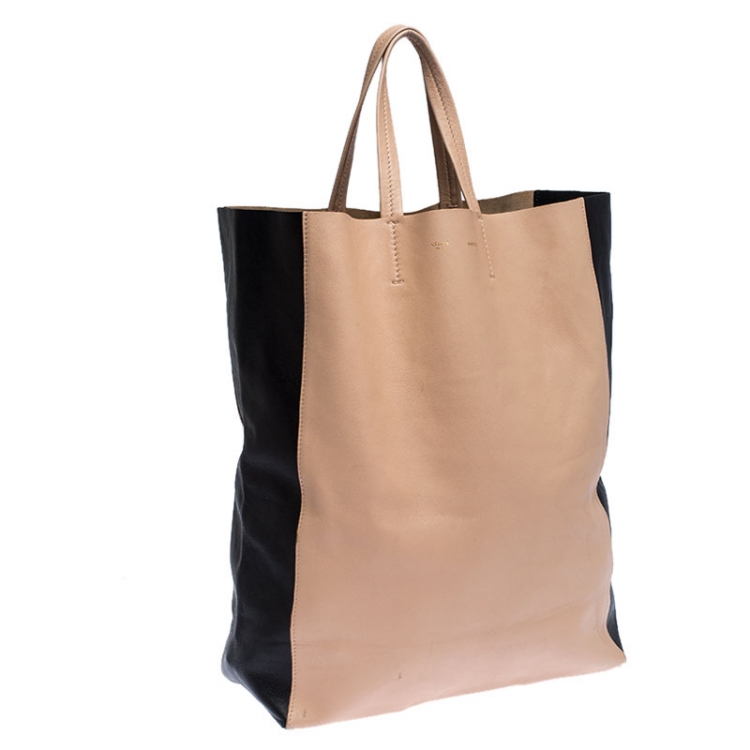 Pre Owned Celine Beige/Black Leather Vertical Cabas Tote