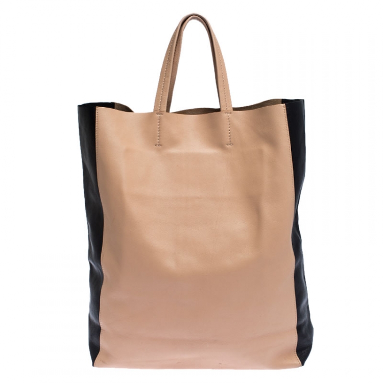 Pre Owned Celine Beige/Black Leather Vertical Cabas Tote