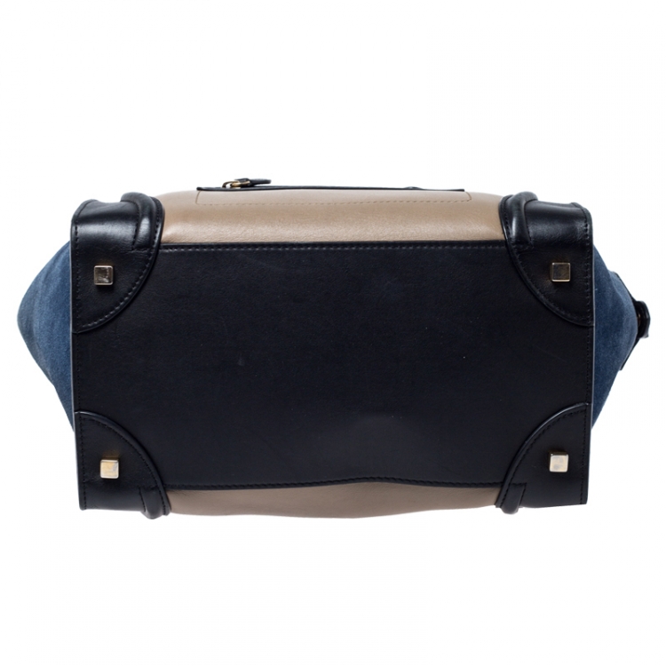 Pre Owned Celine Tri Color Leather and Nubuck Leather Mini Luggage Tote