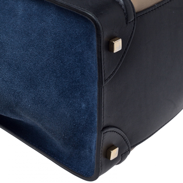 Pre Owned Celine Tri Color Leather and Nubuck Leather Mini Luggage Tote