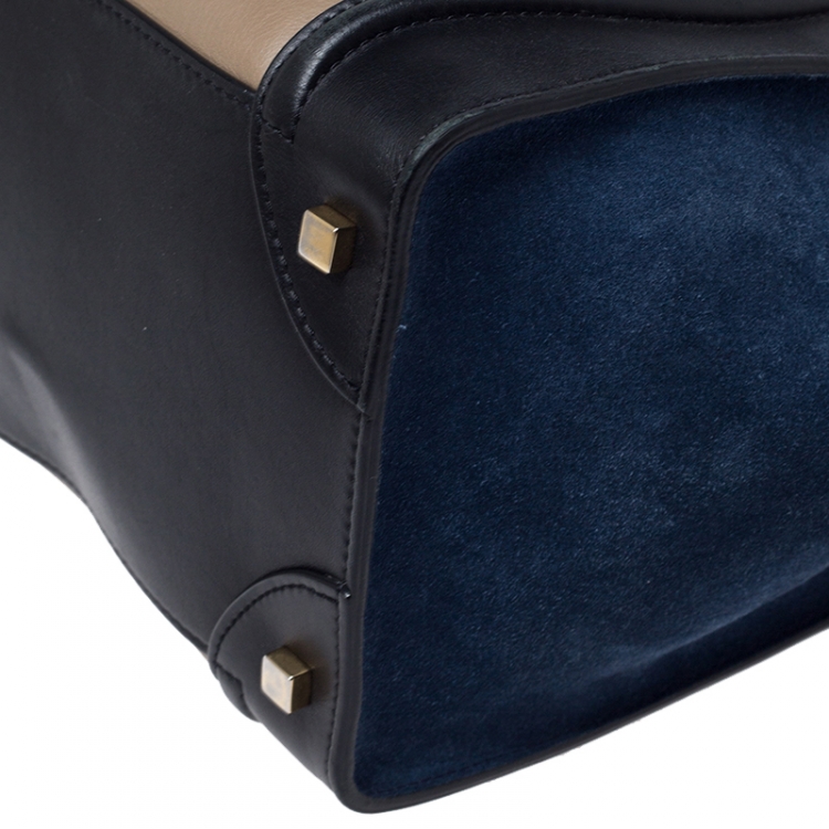 Pre Owned Celine Tri Color Leather and Nubuck Leather Mini Luggage Tote