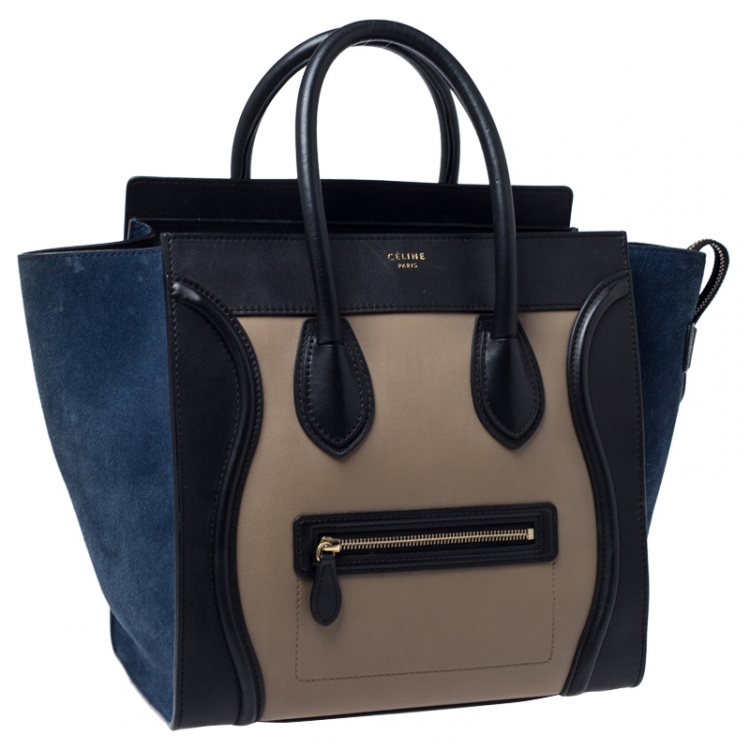 Pre Owned Celine Tri Color Leather and Nubuck Leather Mini Luggage Tote
