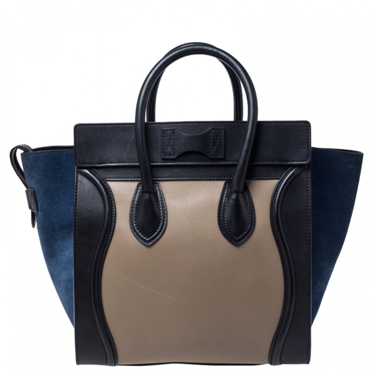 Pre Owned Celine Tri Color Leather and Nubuck Leather Mini Luggage Tote