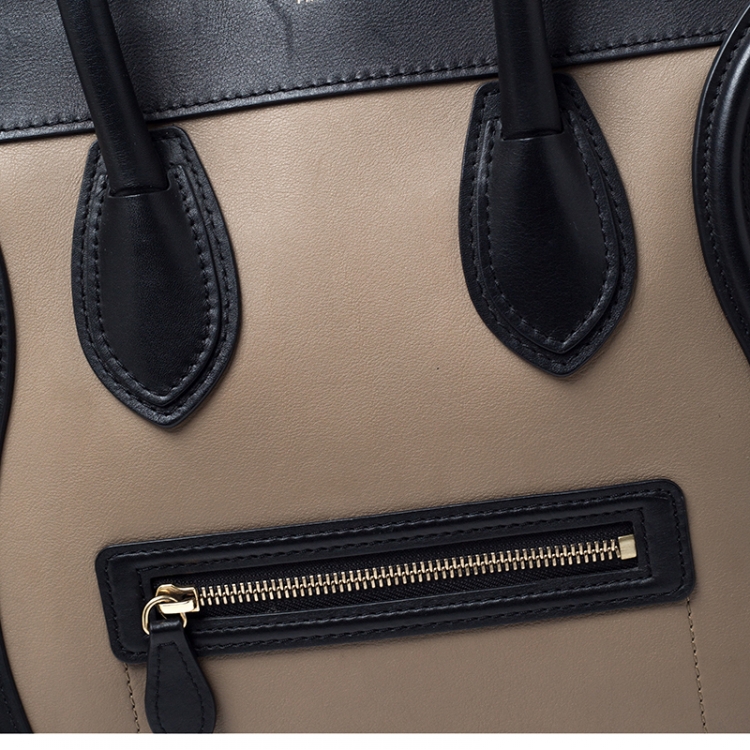 Pre Owned Celine Tri Color Leather and Nubuck Leather Mini Luggage Tote