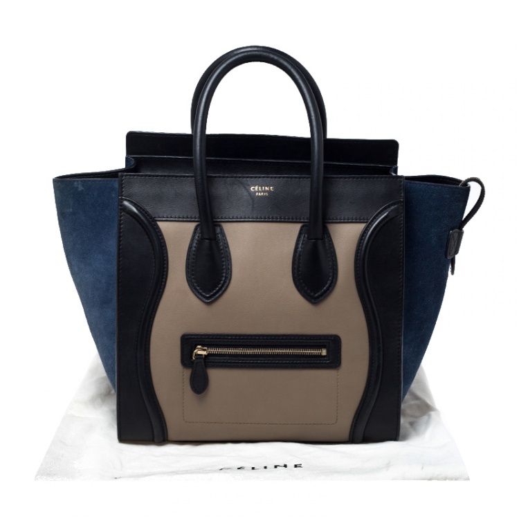 Pre Owned Celine Tri Color Leather and Nubuck Leather Mini Luggage Tote