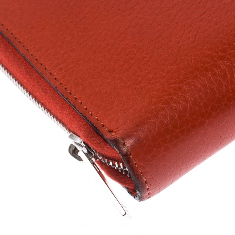 Pre Owned Celine Orange Leather Multi-function Zip Around Wallet