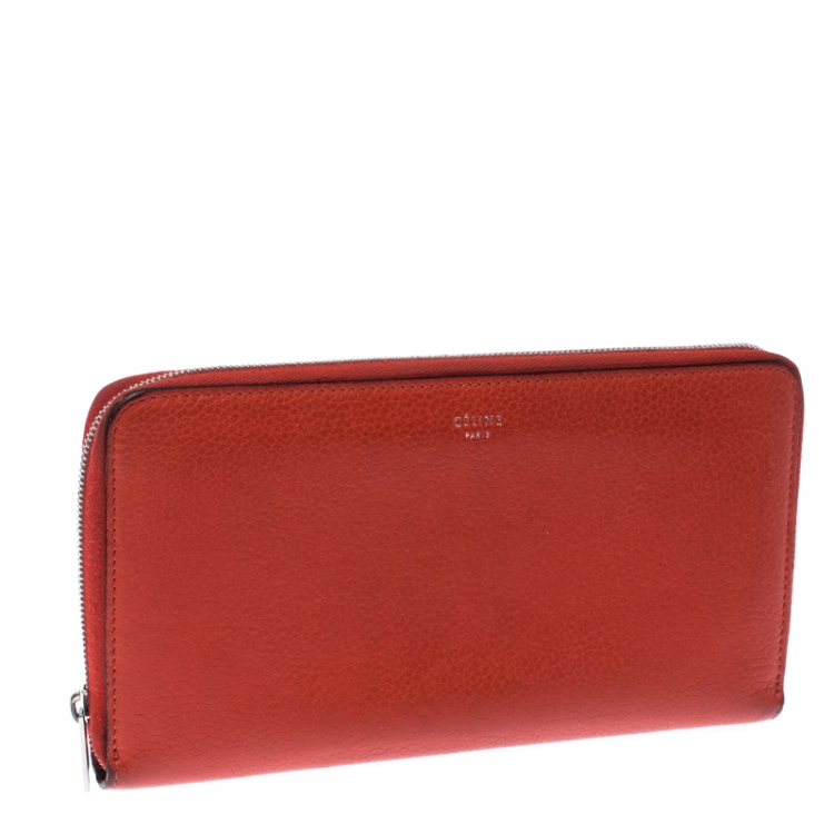 Pre Owned Celine Orange Leather Multi-function Zip Around Wallet