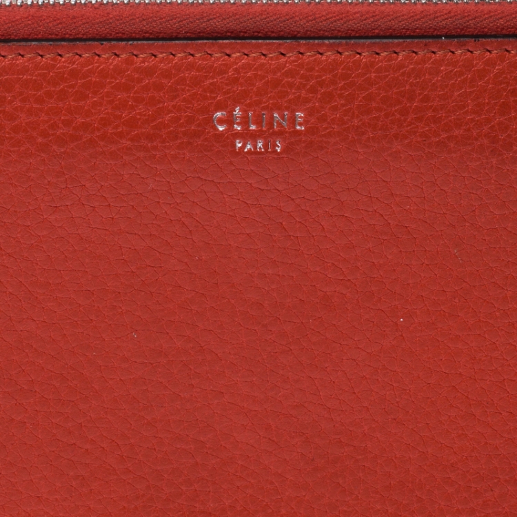 Pre Owned Celine Orange Leather Multi-function Zip Around Wallet