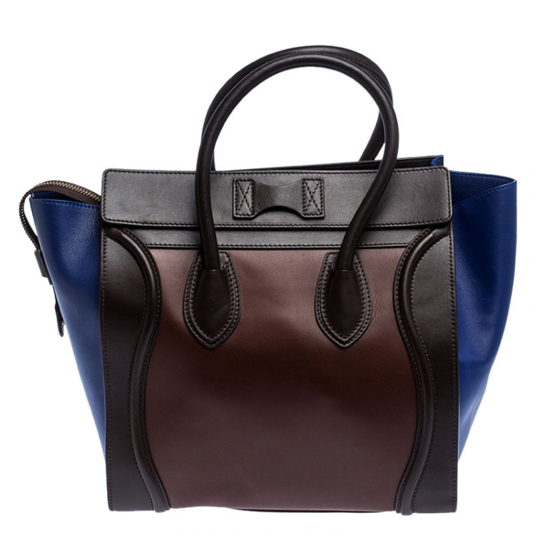 Pre Owned Celine Tri Color Leather Mini Luggage Tote