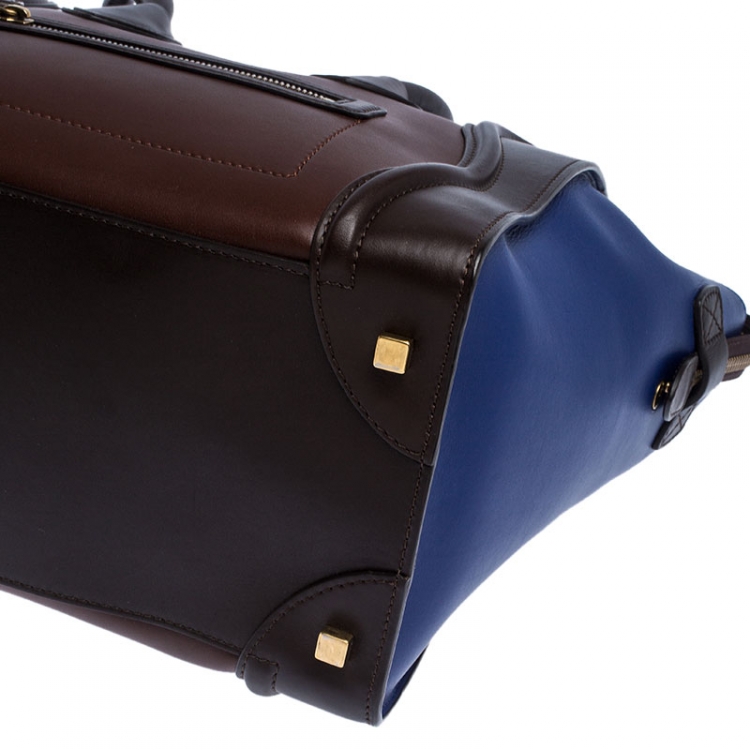 Pre Owned Celine Tri Color Leather Mini Luggage Tote