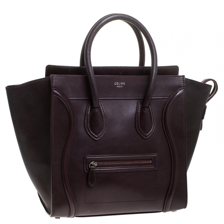 Pre Owned Celine Dark Burgundy Leather Mini Luggage Tote