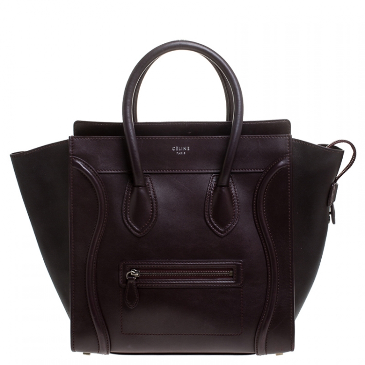 Pre Owned Celine Dark Burgundy Leather Mini Luggage Tote