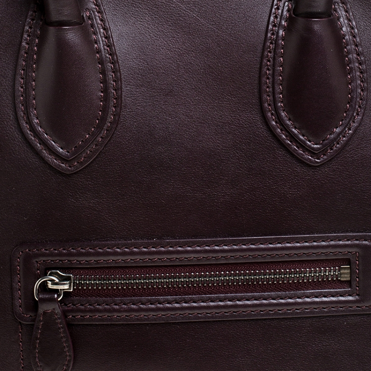 Pre Owned Celine Dark Burgundy Leather Mini Luggage Tote