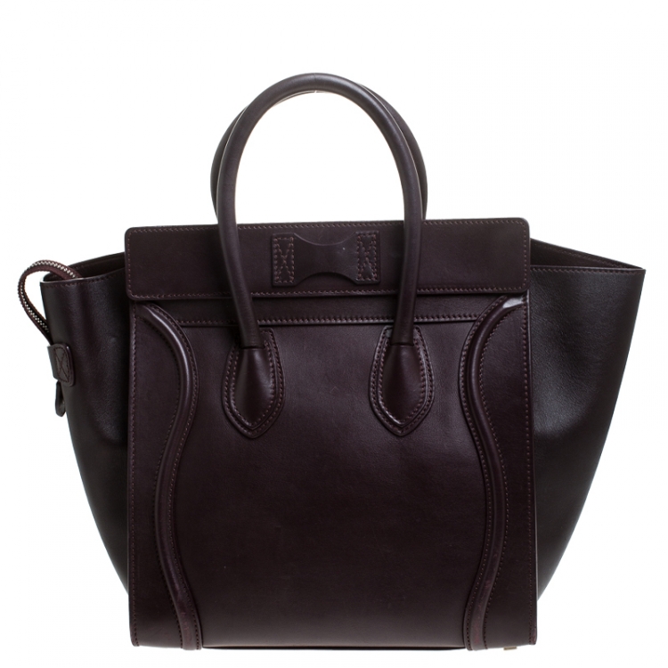 Pre Owned Celine Dark Burgundy Leather Mini Luggage Tote