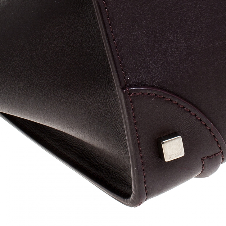 Pre Owned Celine Dark Burgundy Leather Mini Luggage Tote