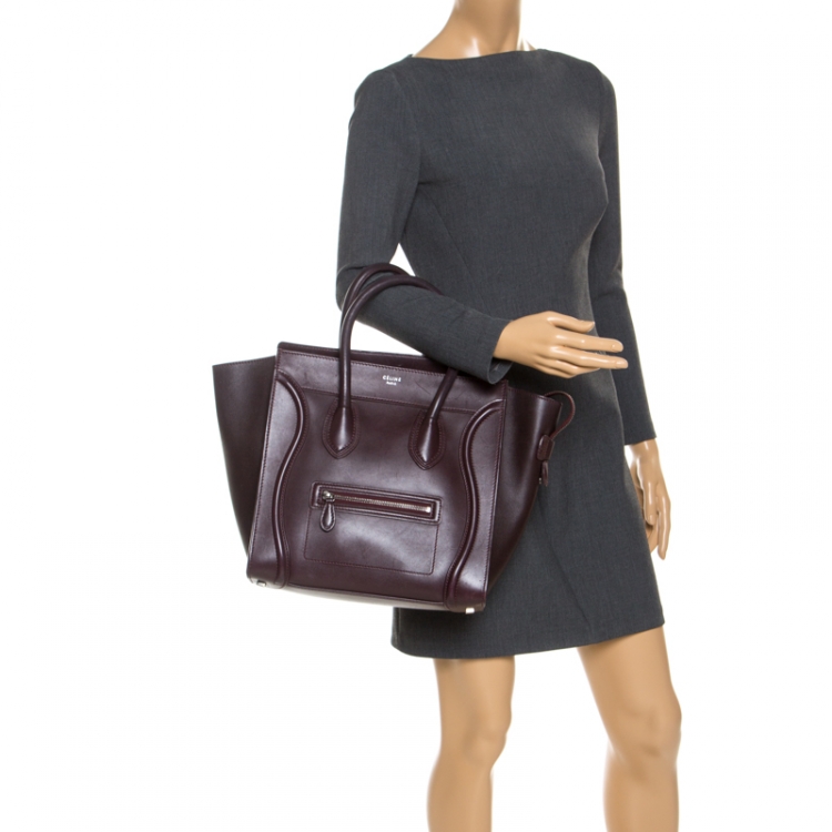 Pre Owned Celine Dark Burgundy Leather Mini Luggage Tote