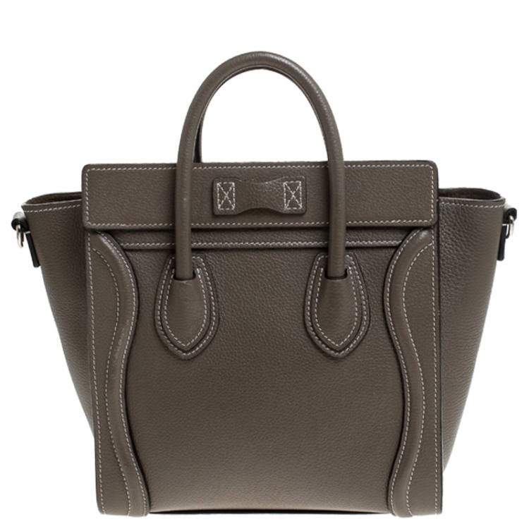 Pre Owned Celine Olive Green Leather Nano Luggage Tote