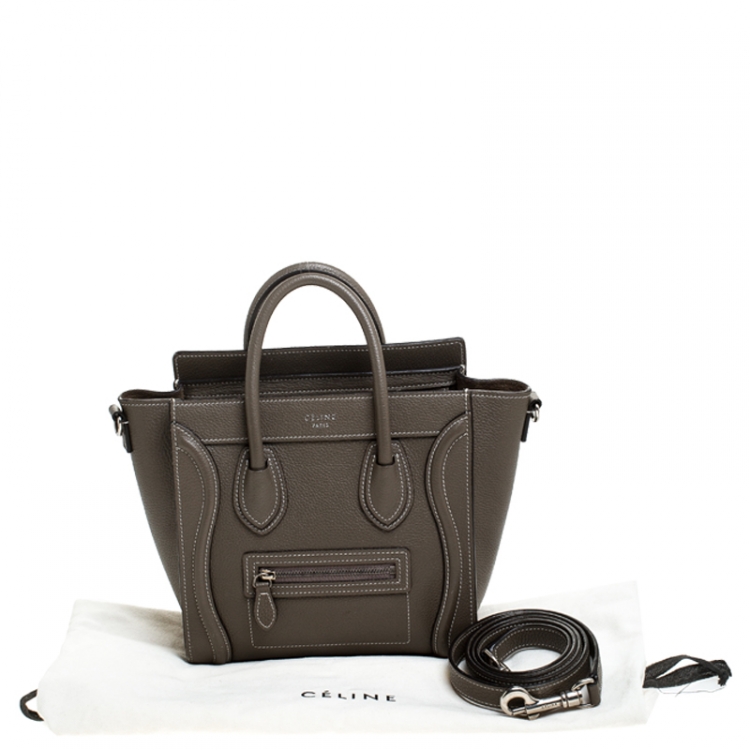 Pre Owned Celine Olive Green Leather Nano Luggage Tote