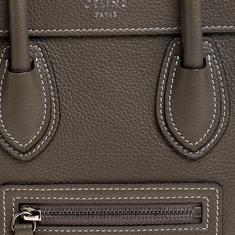 Pre Owned Celine Olive Green Leather Nano Luggage Tote