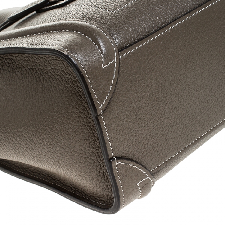 Pre Owned Celine Olive Green Leather Nano Luggage Tote