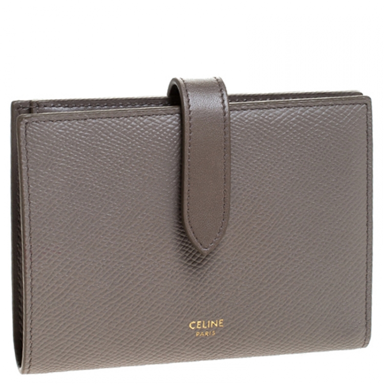 Pre Owned Celine Taupe Leather Medium Strap Wallet