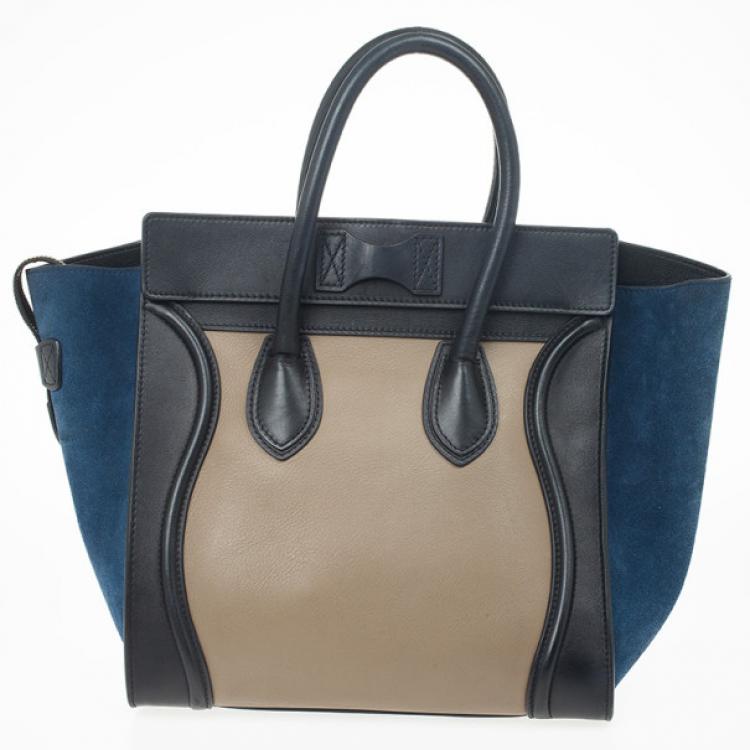 Pre Owned Celine Tricolor Mini Luggage Leather and Suede Tote 