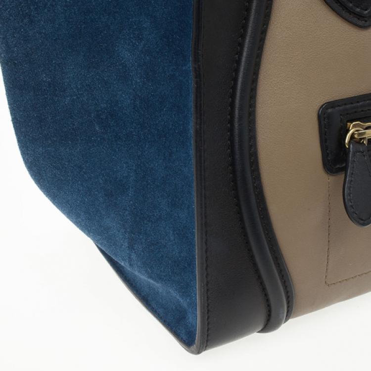 Pre Owned Celine Tricolor Mini Luggage Leather and Suede Tote 