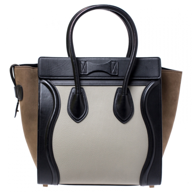 Pre Owned Celine Tri Color Leather and Nubuck Micro Luggage Tote