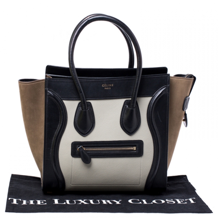 Pre Owned Celine Tri Color Leather and Nubuck Micro Luggage Tote