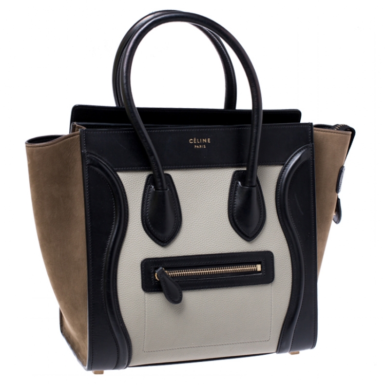 Pre Owned Celine Tri Color Leather and Nubuck Micro Luggage Tote