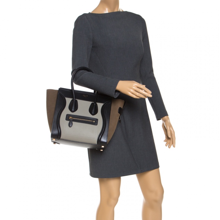 Pre Owned Celine Tri Color Leather and Nubuck Micro Luggage Tote