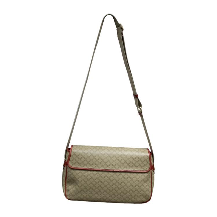 Pre Owned Celine Beige/Red Macadam Coated Canvas Vintage Messenger Bag