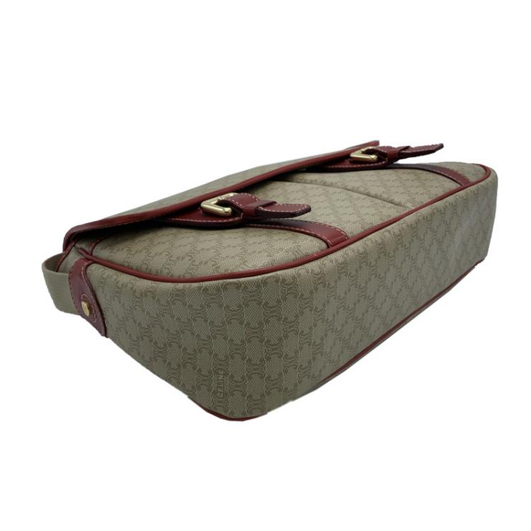 Pre Owned Celine Beige/Red Macadam Coated Canvas Vintage Messenger Bag
