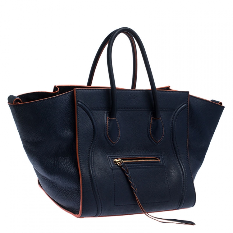 Pre Owned Celine Navy Blue Leather Medium Phantom Luggage Tote 