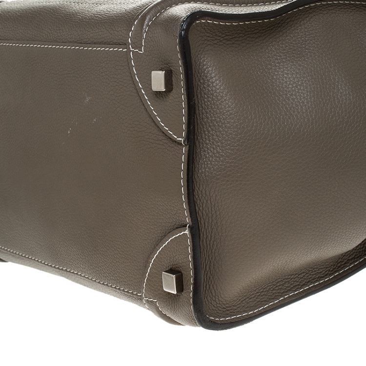 Pre Owned Celine Olive Green Leather Mini Luggage Tote