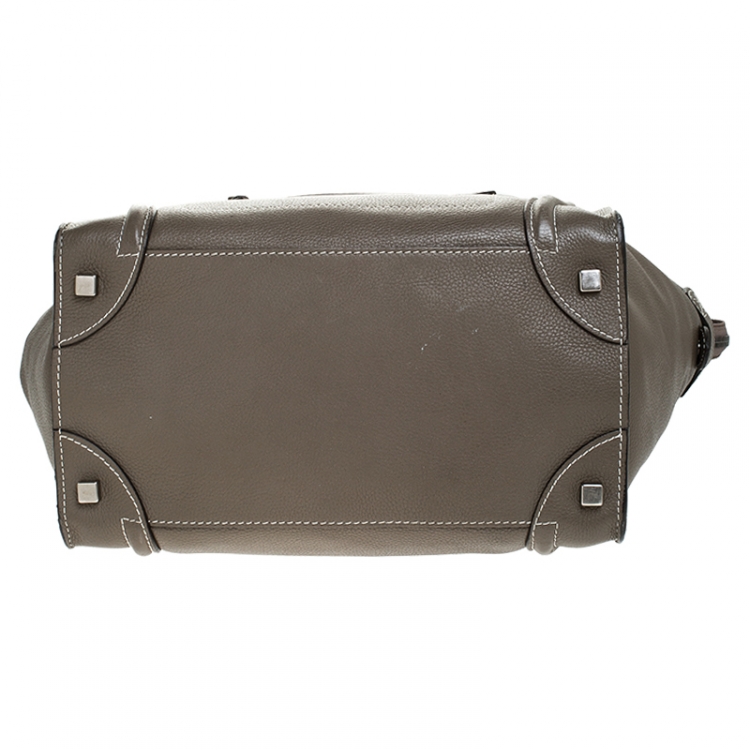 Pre Owned Celine Olive Green Leather Mini Luggage Tote