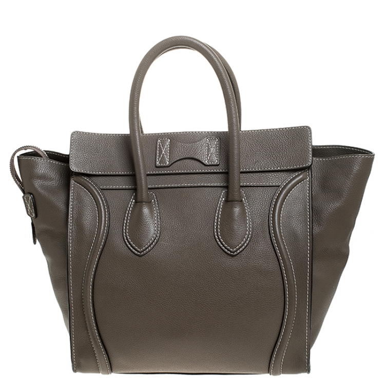 Pre Owned Celine Olive Green Leather Mini Luggage Tote