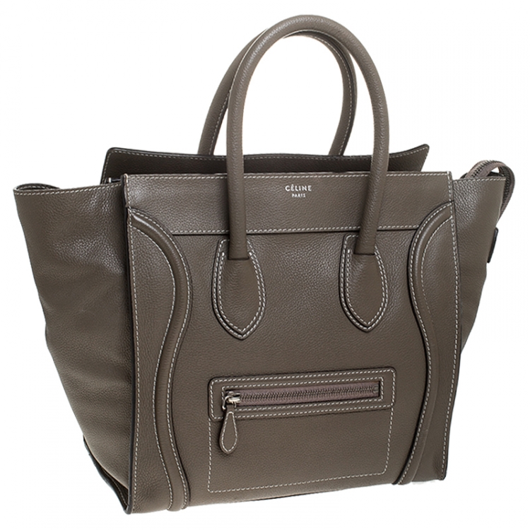 Pre Owned Celine Olive Green Leather Mini Luggage Tote