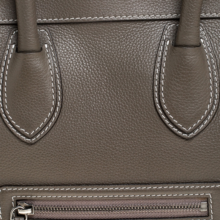Pre Owned Celine Olive Green Leather Mini Luggage Tote