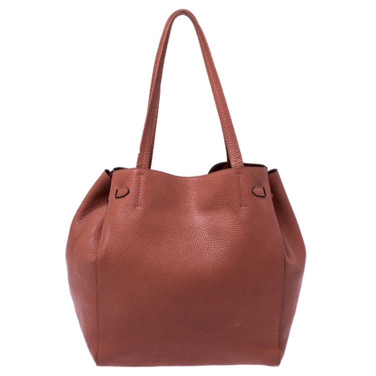 Pre Owned Celine Coral Peach Leather Phantom Cabas Shopper Tote