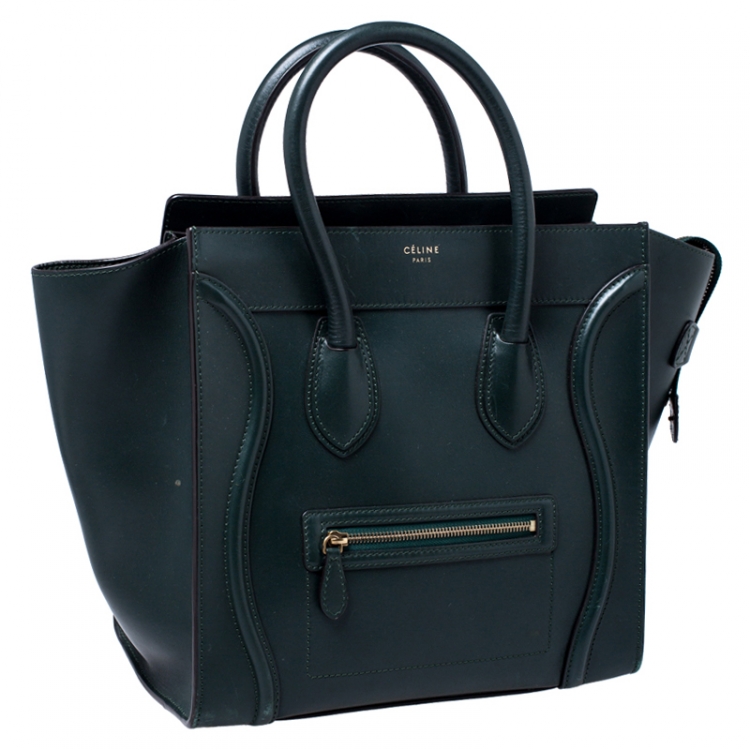 Pre Owned Celine Dark Green Leather Mini Luggage Tote