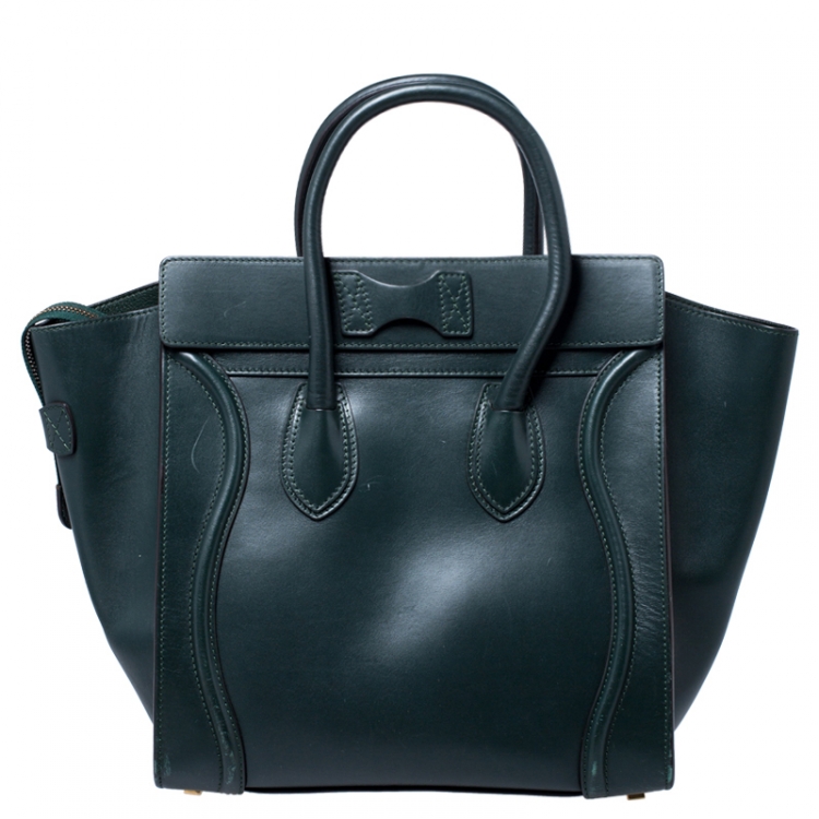 Pre Owned Celine Dark Green Leather Mini Luggage Tote