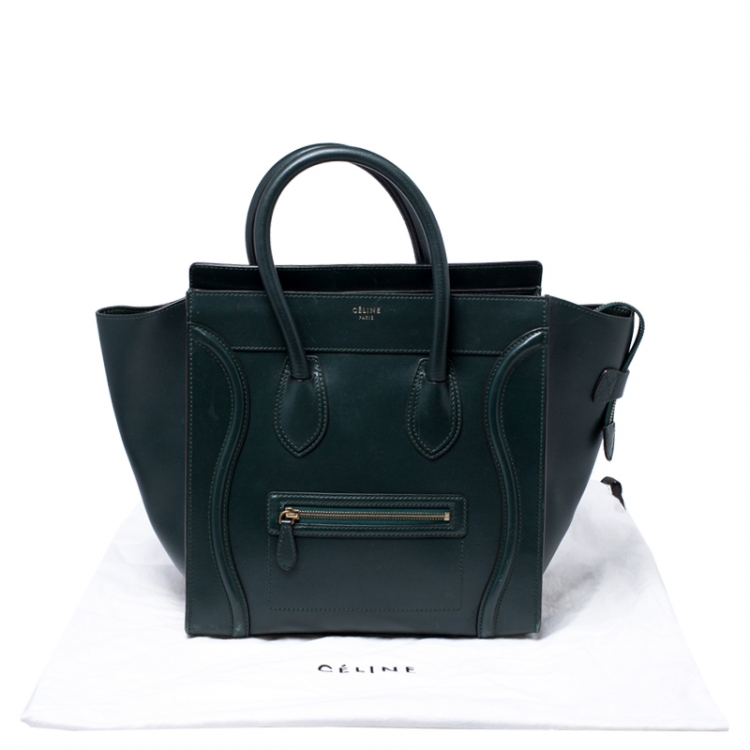 Pre Owned Celine Dark Green Leather Mini Luggage Tote