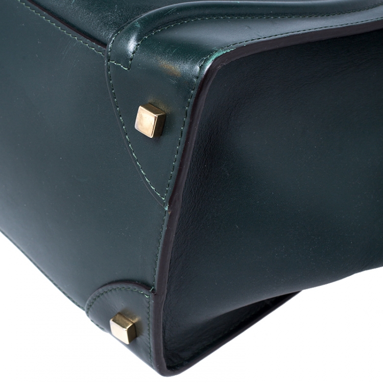 Pre Owned Celine Dark Green Leather Mini Luggage Tote