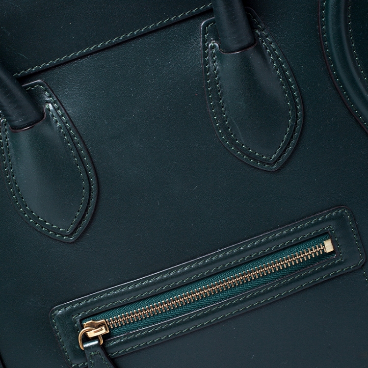 Pre Owned Celine Dark Green Leather Mini Luggage Tote