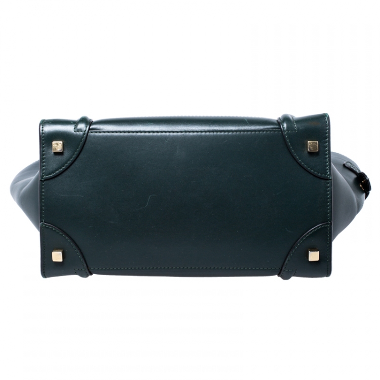 Pre Owned Celine Dark Green Leather Mini Luggage Tote