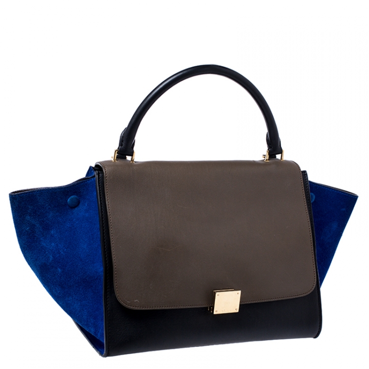 Pre Owned Celine Tri Color Leather and Suede Medium Trapeze Bag