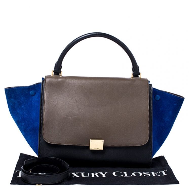 Pre Owned Celine Tri Color Leather and Suede Medium Trapeze Bag