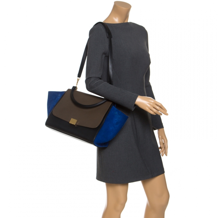Pre Owned Celine Tri Color Leather and Suede Medium Trapeze Bag
