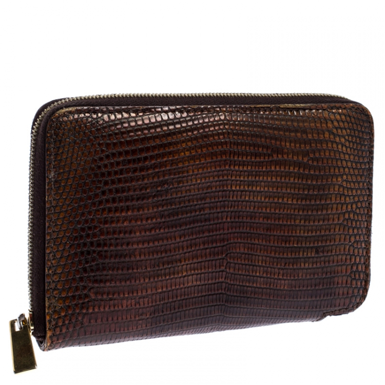 مملوكة مسبقًا Celine Brown Lizard Zip Around Wallet
